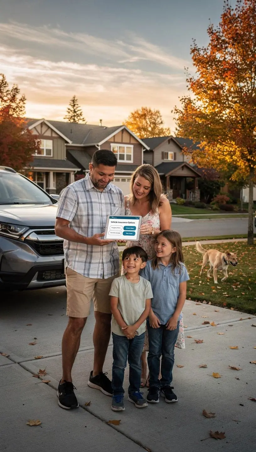 Rodzina podróżująca samochodem z ubezpieczeniem na wypadek awarii